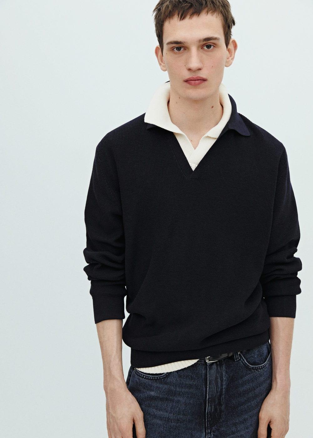 MANGO MAN - Ribbed knit polo shirt dark navyMen Product Image