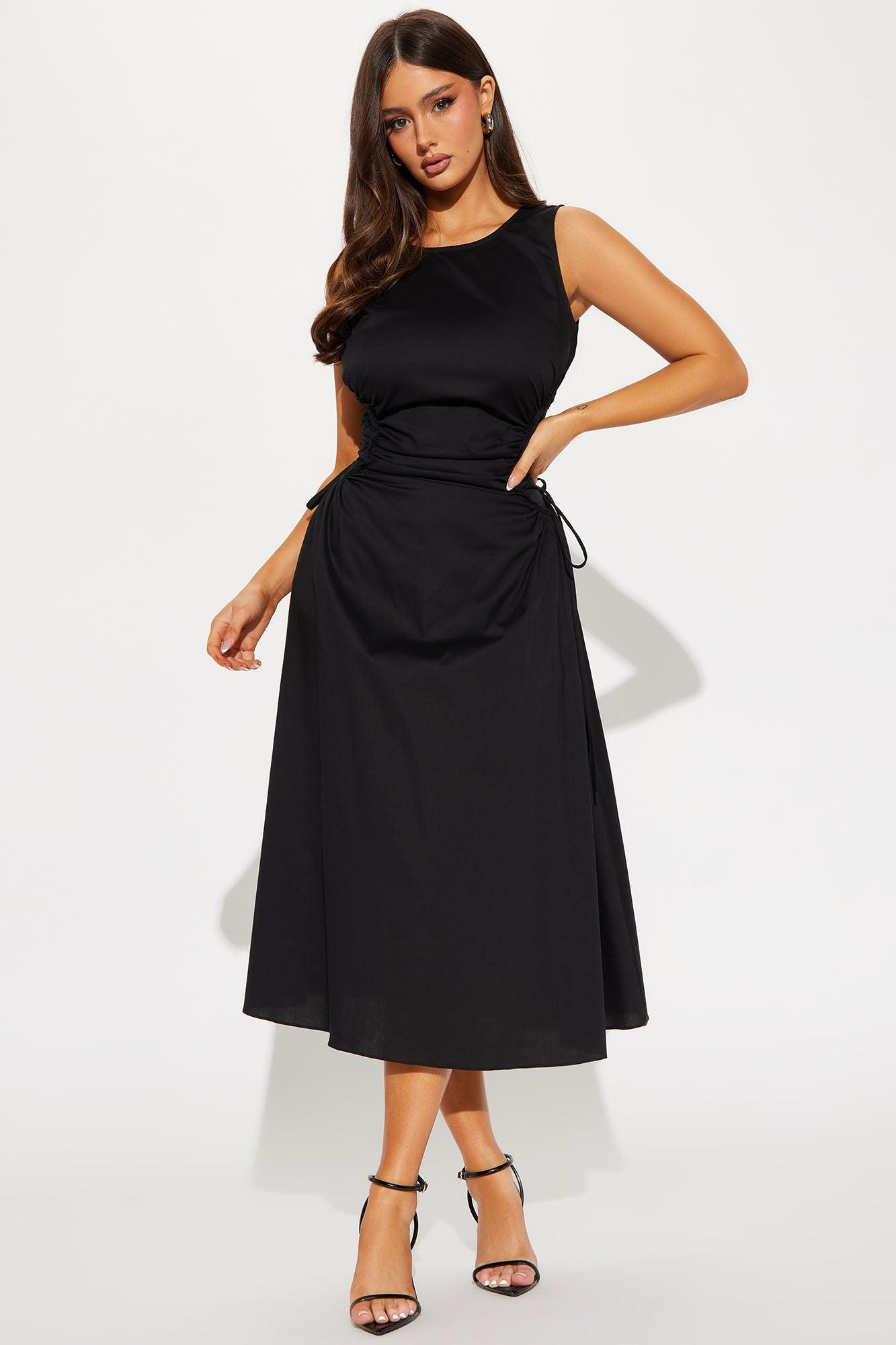 Emmaline Poplin Midi Dress - Black Product Image