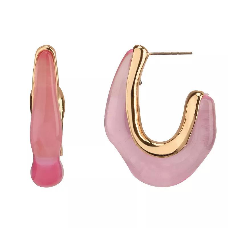 Womens Gold Tone and Pink Acrylic Post Hoop Earrings Product Image