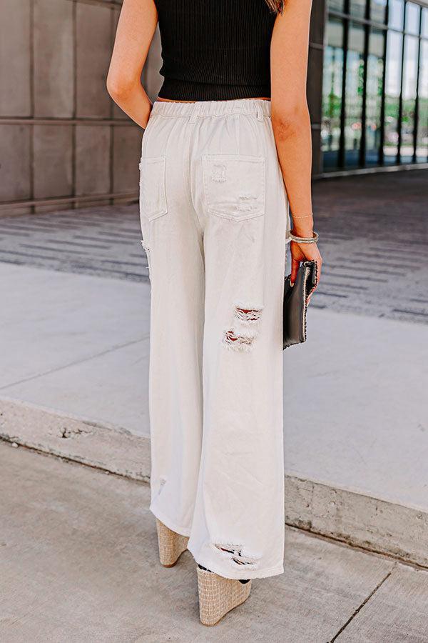 The Benett High Waist Distressed Pants In Ivory Product Image