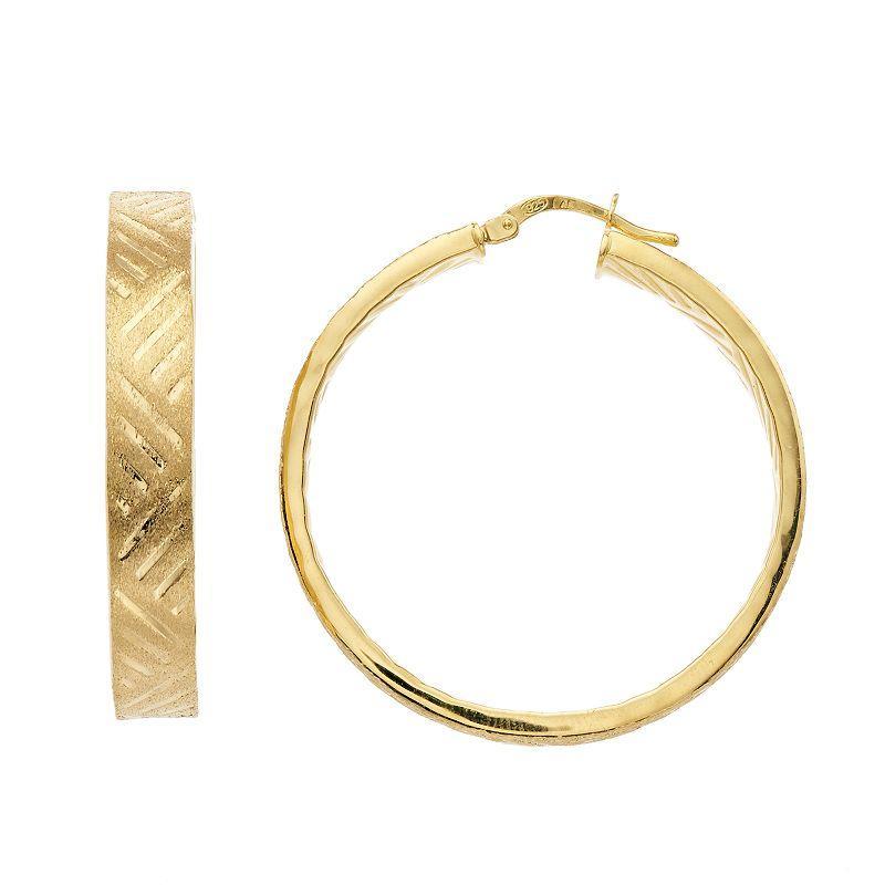 14k Gold Over Silver Textured Hoop Earrings, Womens, Gold Tone Product Image