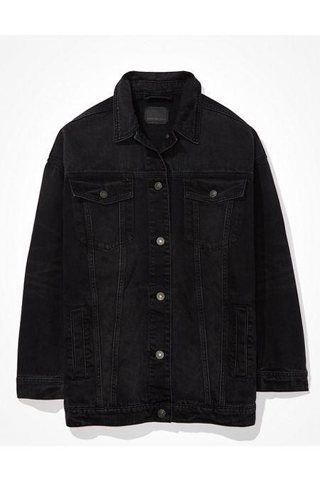 AE Boyfriend Oversized Denim Jacket Womens Black L Product Image