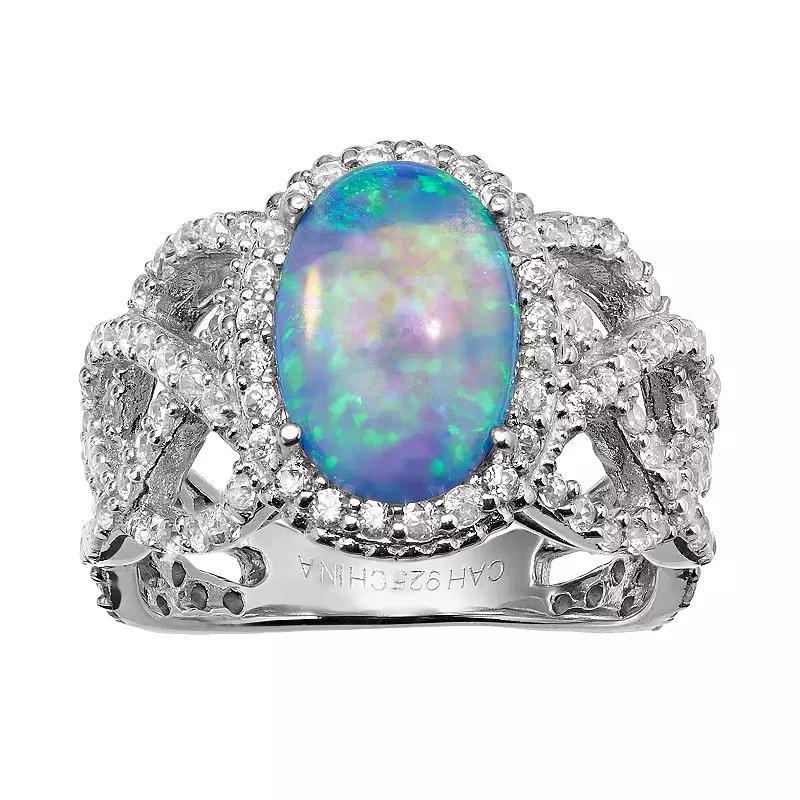 Sophie Miller Lab-Created Blue Opal & Cubic Zirconia Sterling Silver Halo Openwork Ring, Womens Product Image