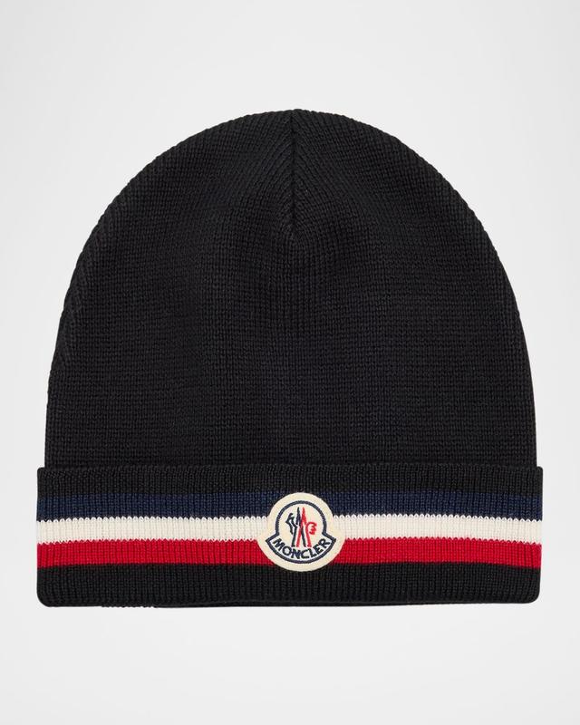 Mens Logo Patch Striped Wool Beanie Product Image