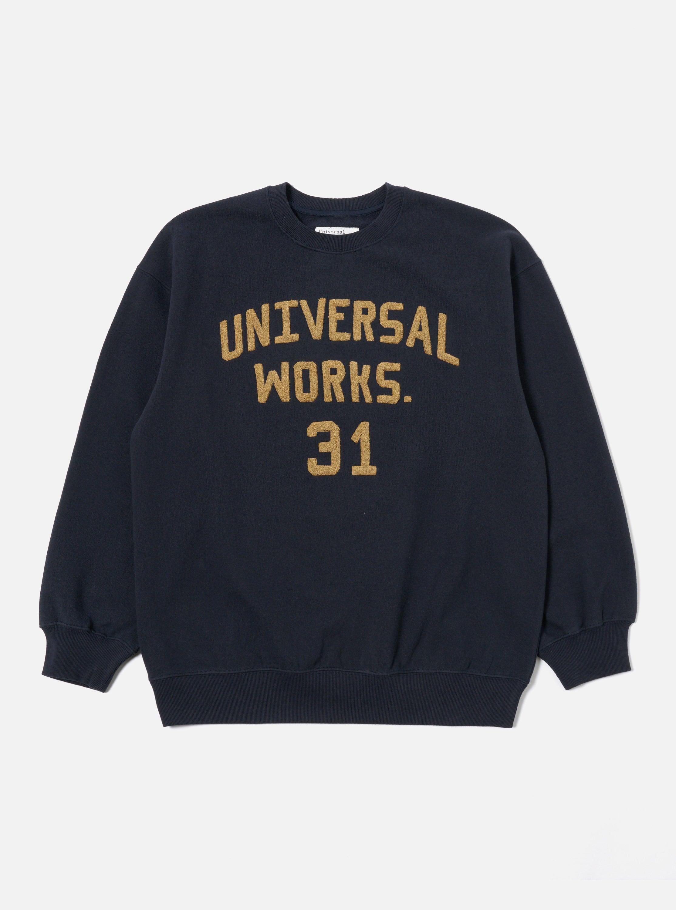 Universal Works Embroidered Sweatshirt in Navy Brush Back Sweat Product Image