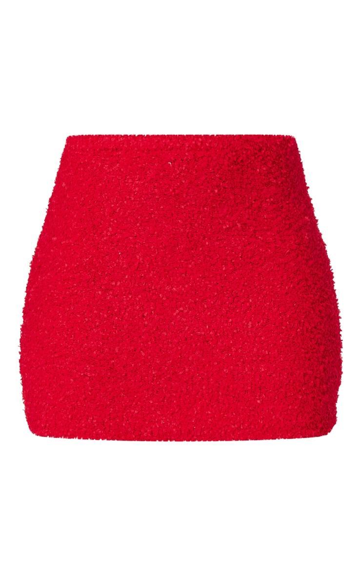 Cherry Red Fuzzy Knit Low Rise Mini Skirt Product Image