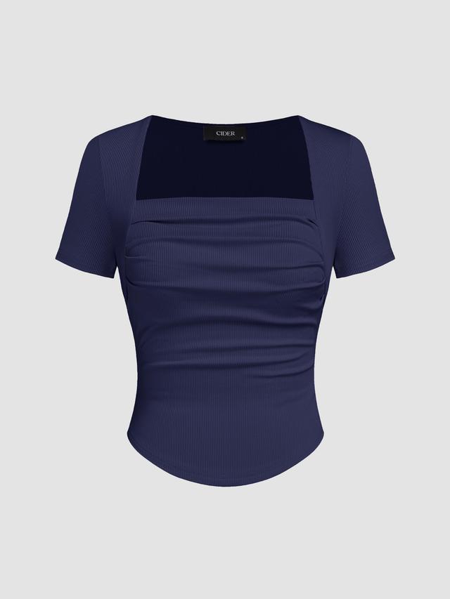 Square Neck Ruched Short Sleeve Tee Product Image