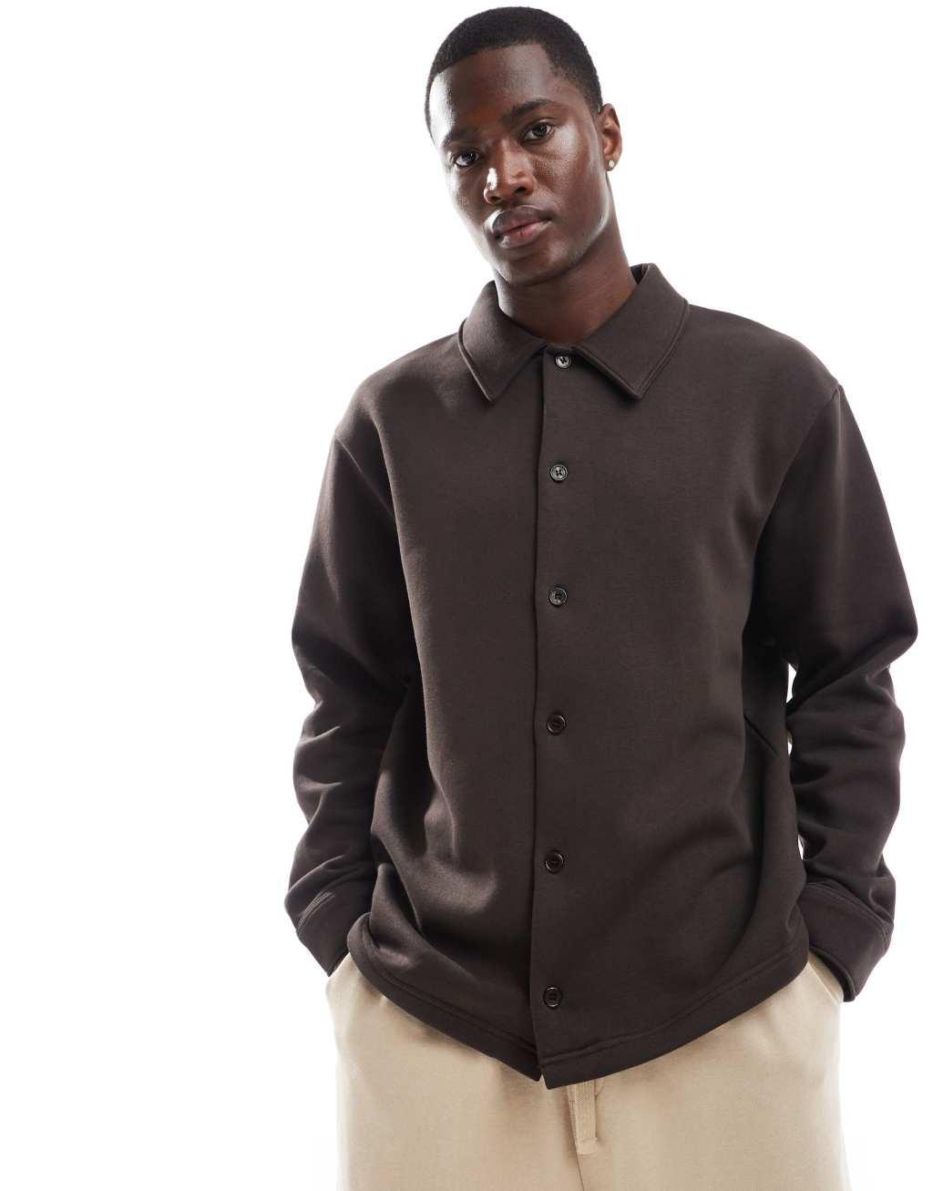 Selected Homme oversized jersey shirt in brown Product Image