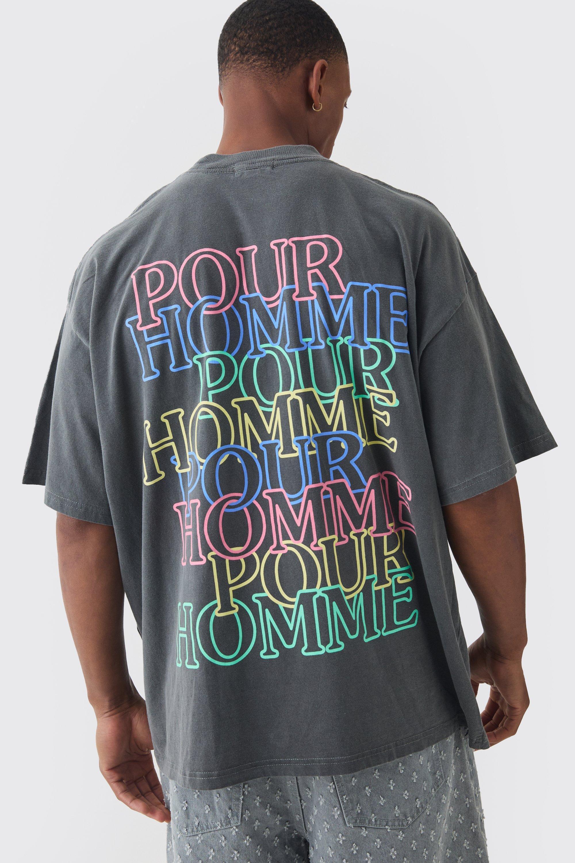 Oversized Extended Neck Homme Wash Print T-shirt | boohooMAN USA Product Image