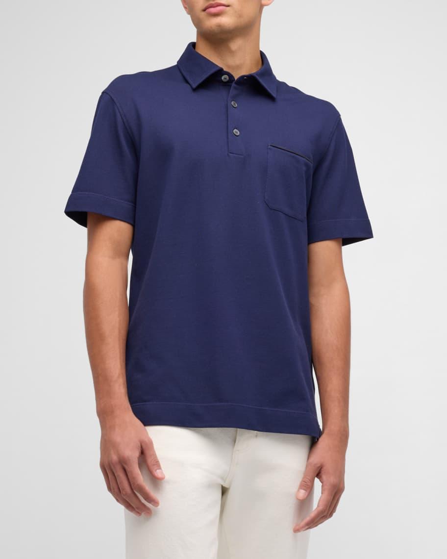 Men's Cotton Polo Shirt with Leather-Trim Pocket Product Image