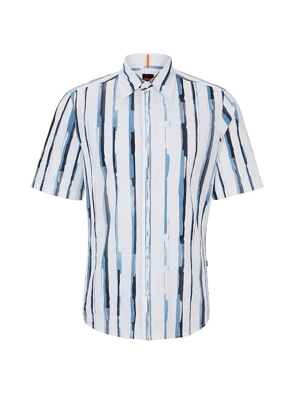 Mens Regular-Fit Shirt in Stripe-Print Cotton Product Image