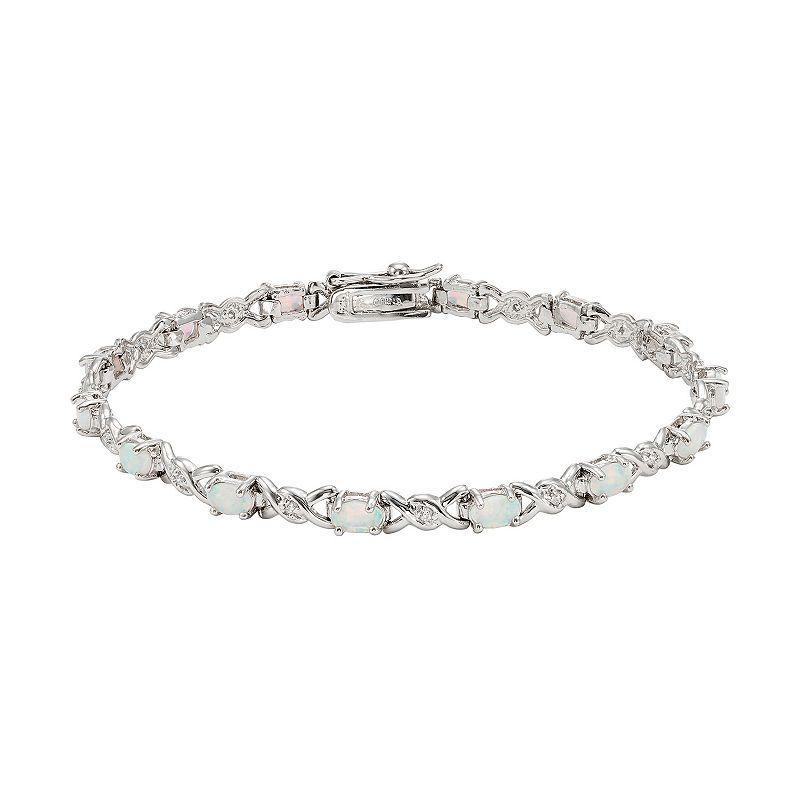 Lab-Created Opal & Cubic Zirconia Sterling Silver XO Bracelet, Womens White Product Image