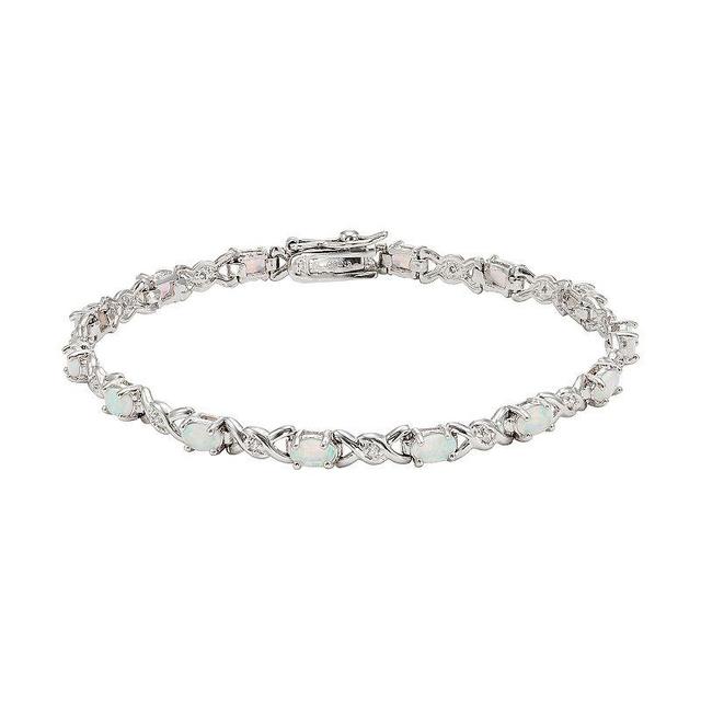 Lab-Created Opal & Cubic Zirconia Sterling Silver XO Bracelet, Womens White Product Image