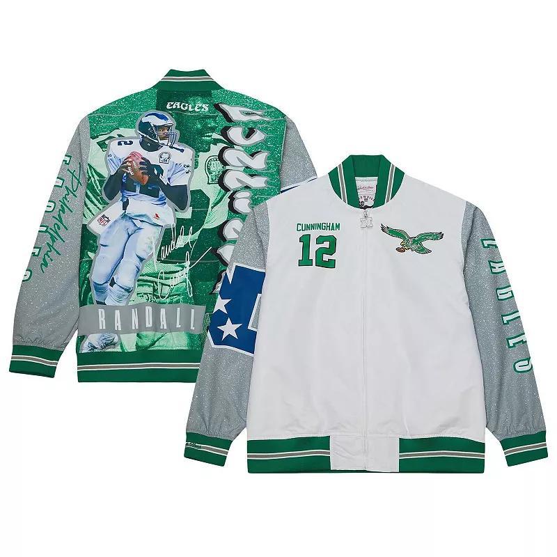 Mens Mitchell & Ness Randall Cunningham Philadelphia Eagles Player Name & Number Burst Warm Up Full-Zip Jacket Product Image