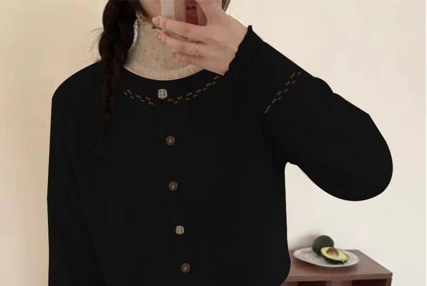 Round Neck Stitching Button Up Cardigan Product Image