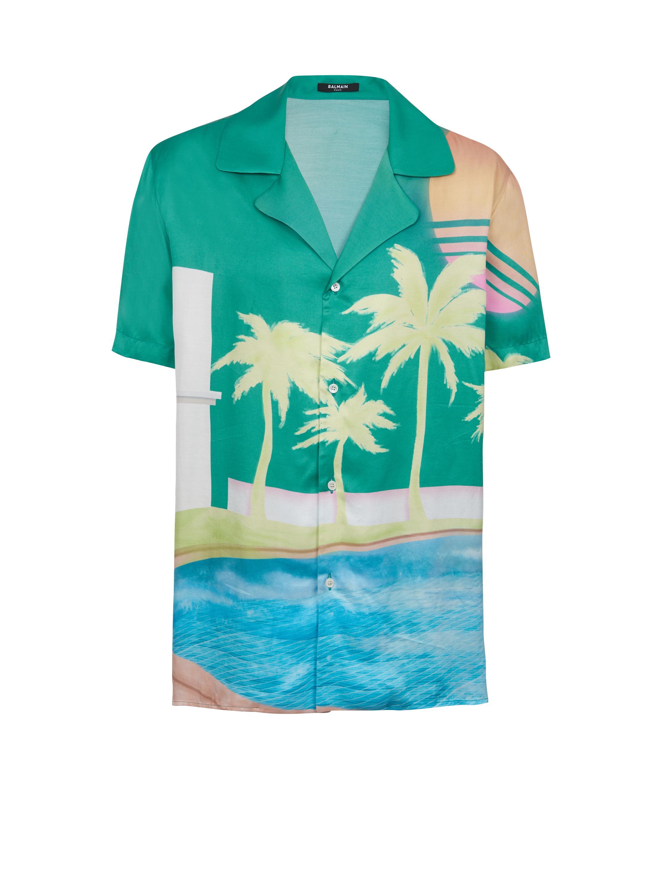 Short-sleeved twill shirt with palm tree print Product Image