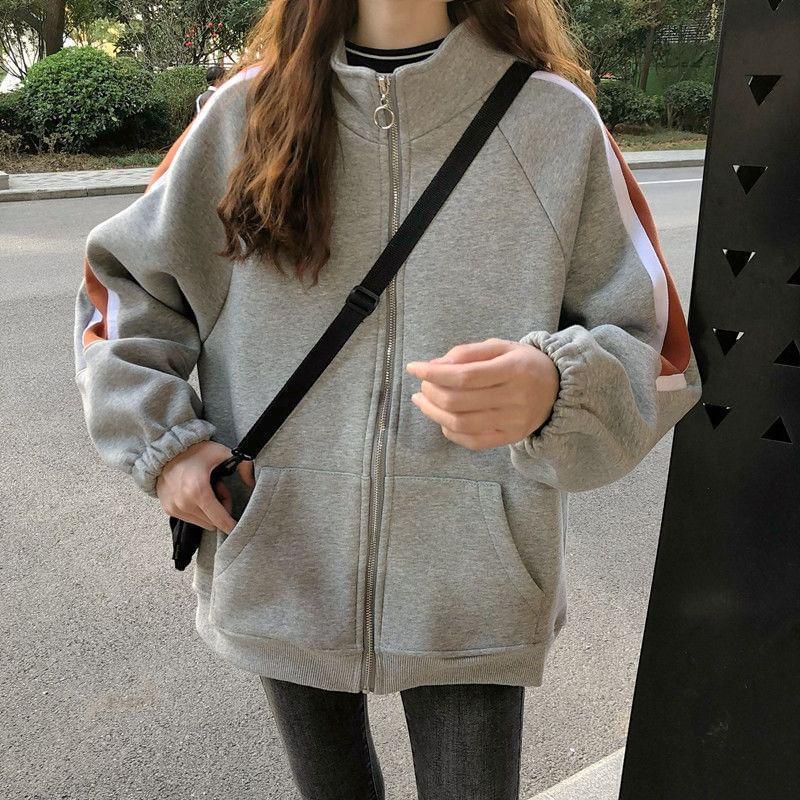 Stand Collar Color Block Zip-Up Jacket Product Image