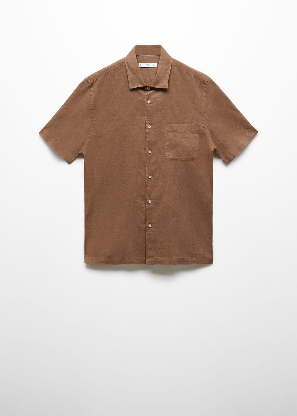 Mango Mens Regular-Fit Linen Short-Sleeved Shirt Product Image