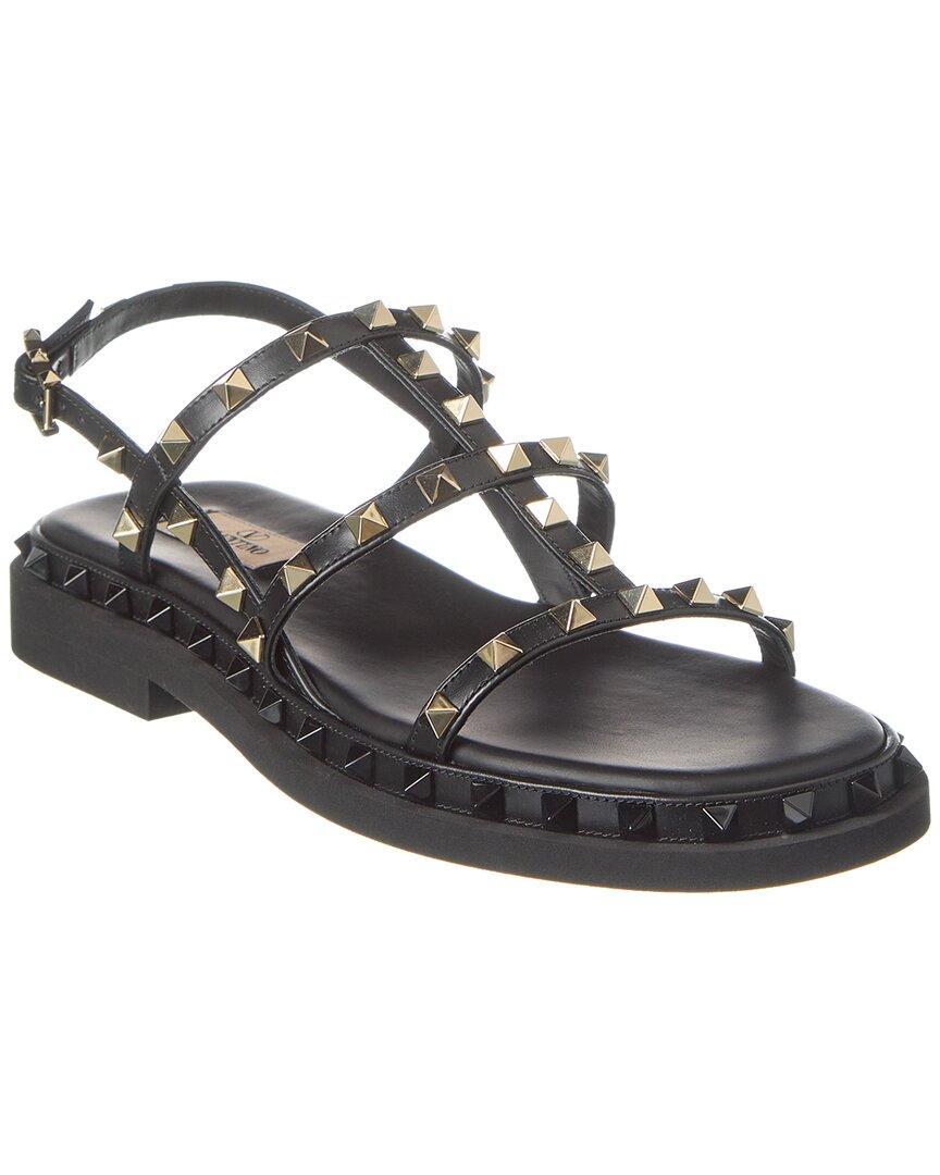 Rockstud Leather Sandal In Black Product Image