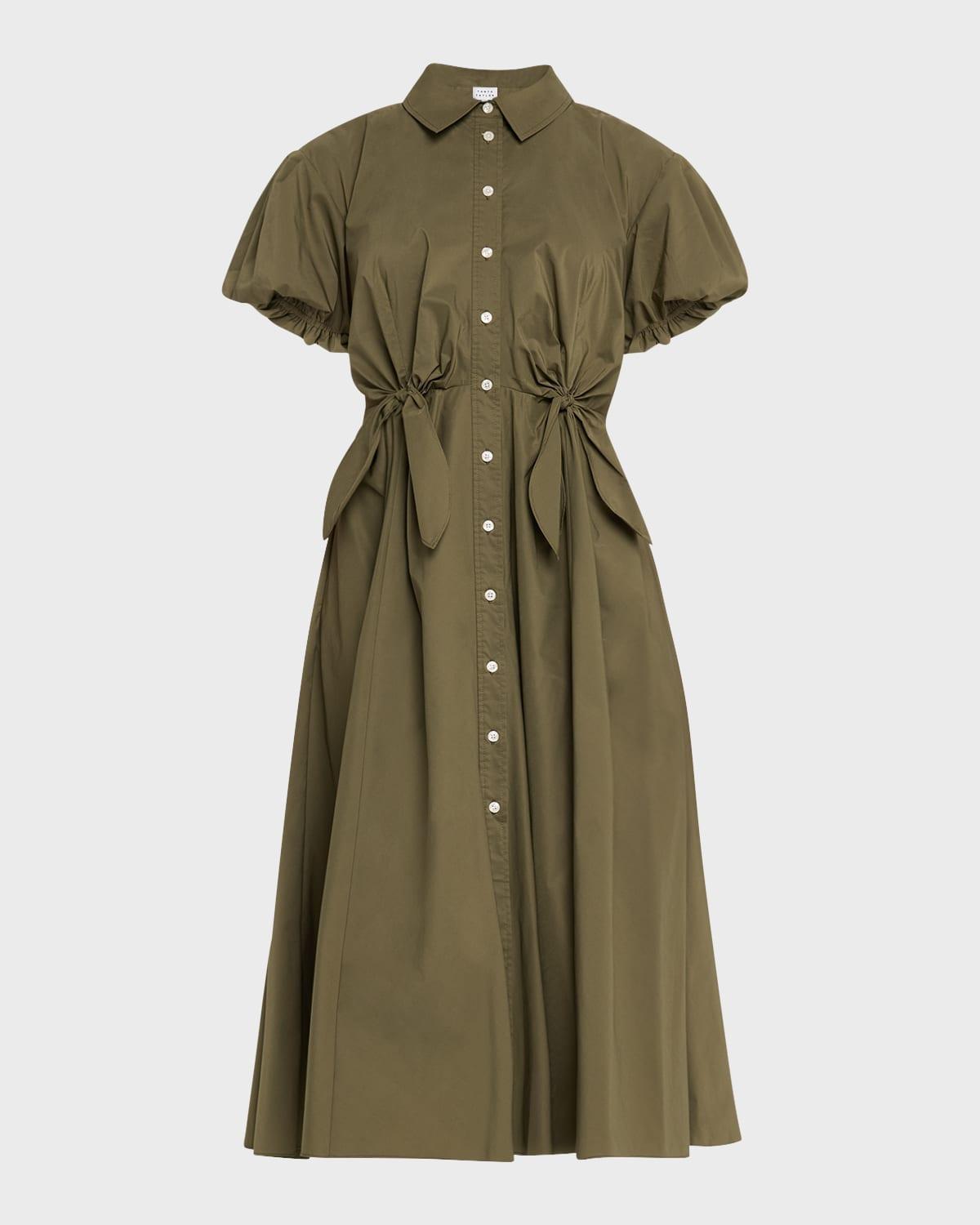 Elza Puff-Sleeve Tie-Waist Midi Shirtdress Product Image