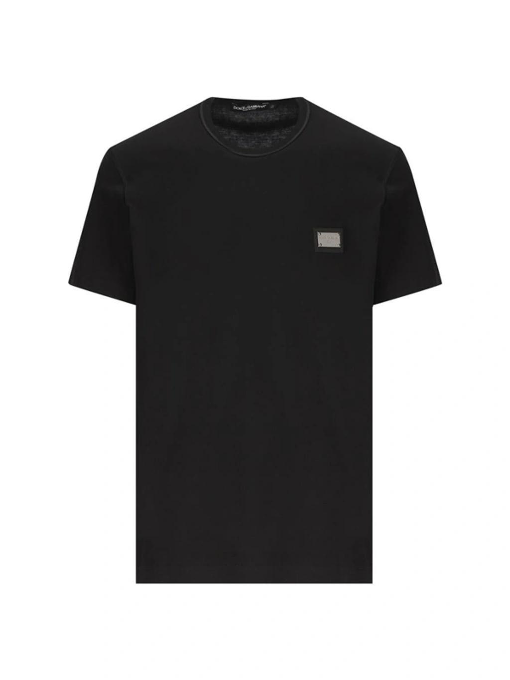 Cotton T-shirt With Metal Plaque Featuring Front Logo In Black Product Image