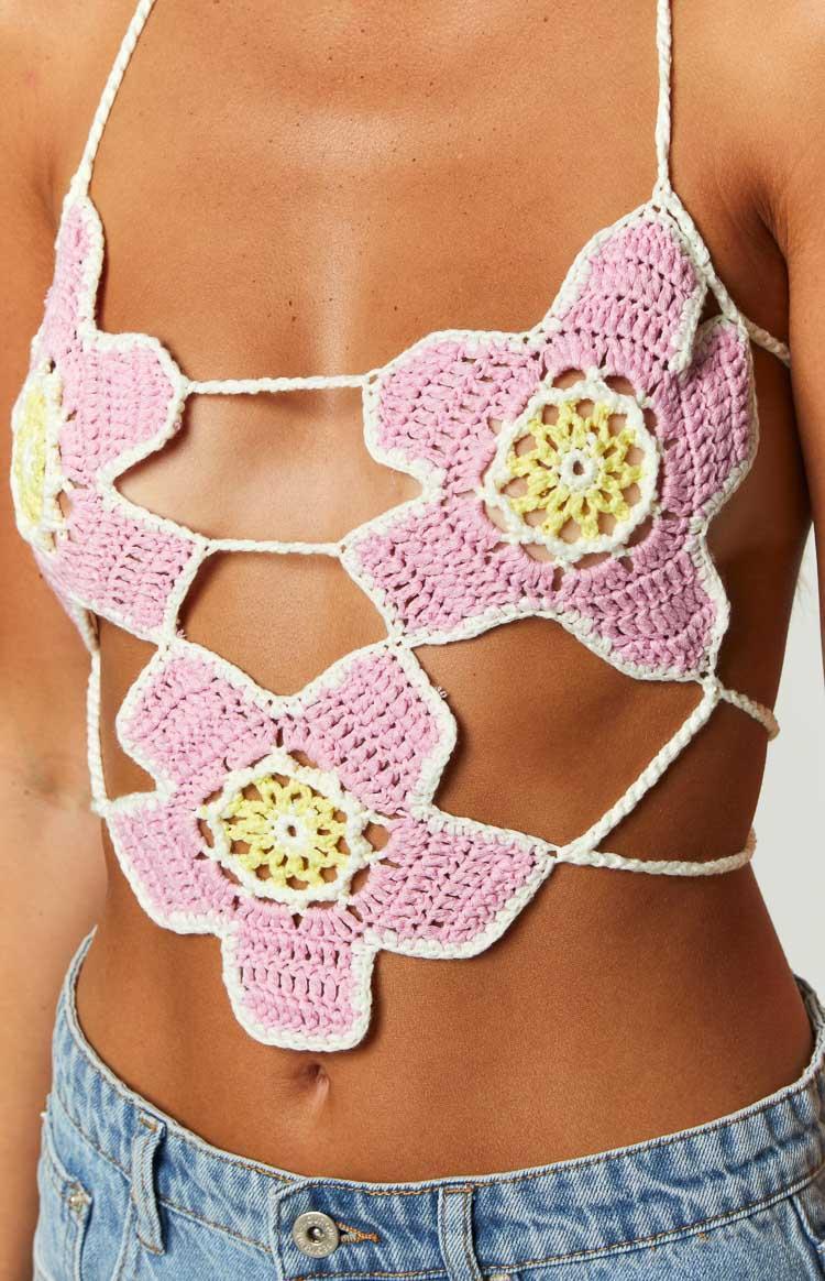 Starboy Pink Halter Crochet Top Product Image