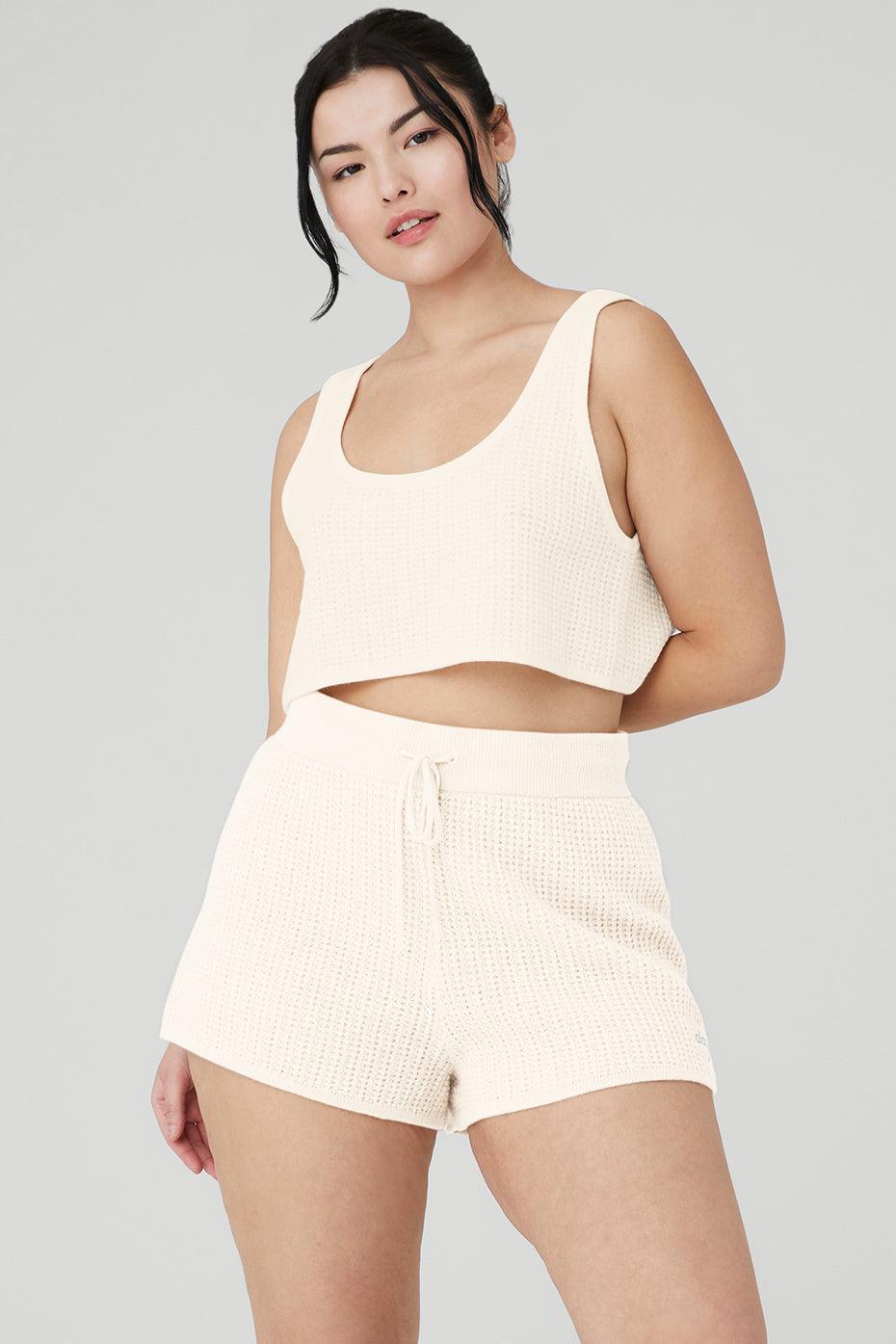 Cashmere Plush Waffle Cropped Tank - Ivory Female Product Image