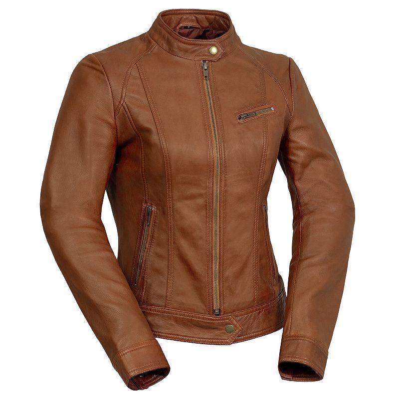 Womens Whet Blu Leather Moto Jacket Lt Brown Product Image