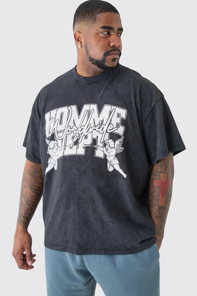 Mens Plus Oversized Homme Dept T-shirt In Acid Wash Grey, Grey Product Image