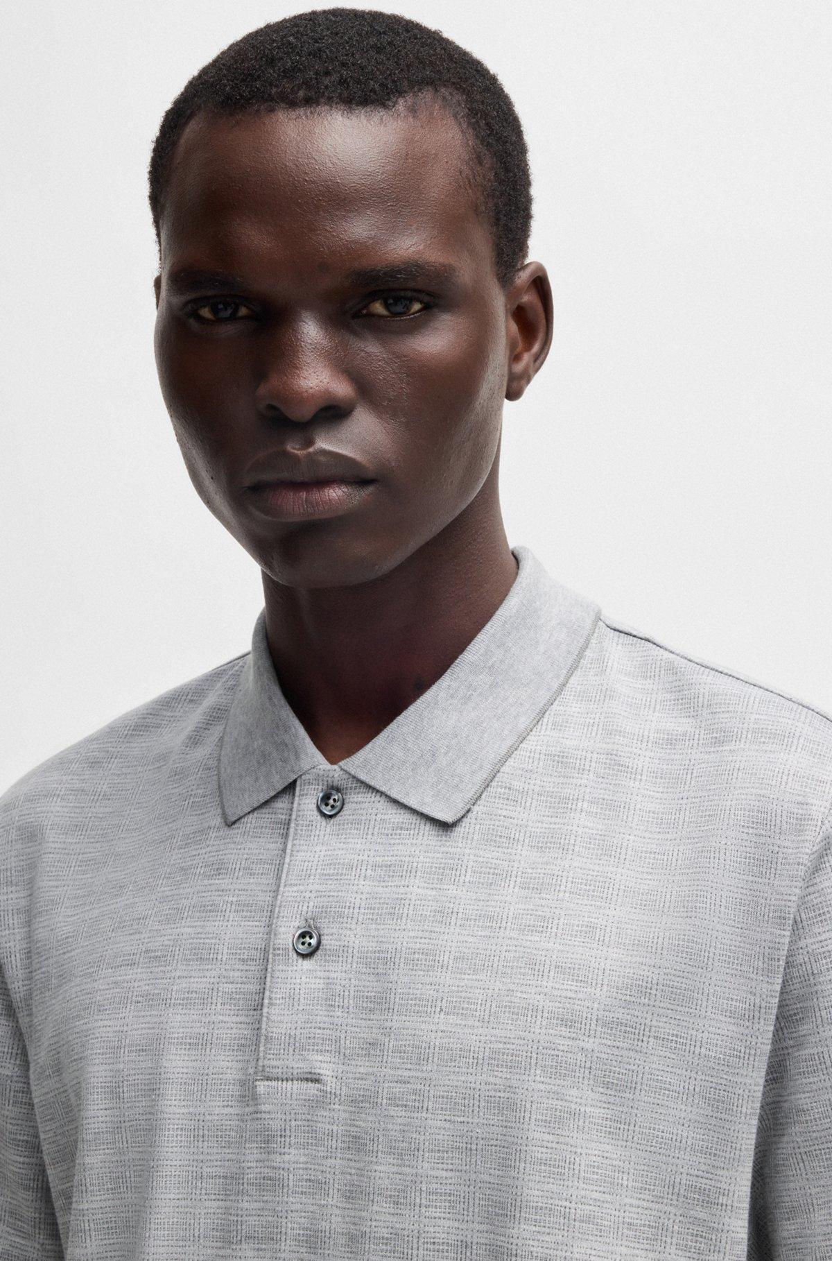 Relaxed-fit polo shirt in cotton-silk checked jacquard Product Image