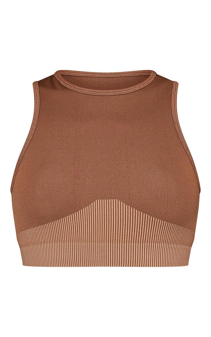 PLT SPORT Brown Jacquard Seamless Open Back Racer Neck Top Product Image