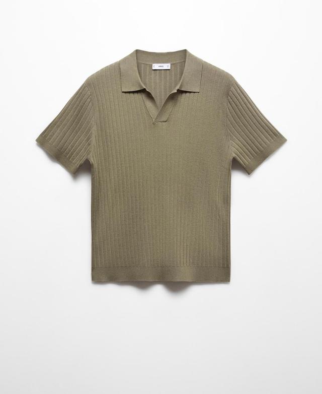 MANGO MAN - Short sleeve ribbed knit polo shirt medium greenMen Product Image