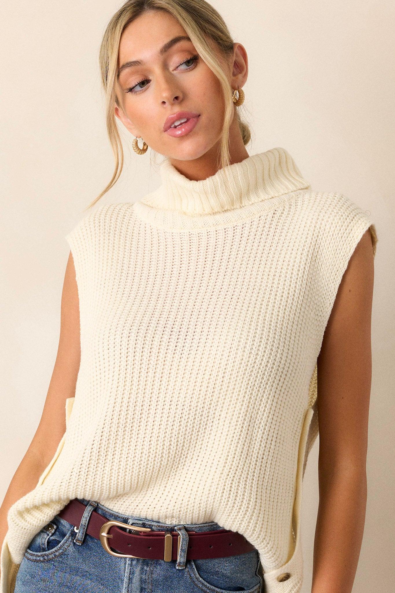 Mixed Emotions Ivory Turtleneck Sweater Vest product image