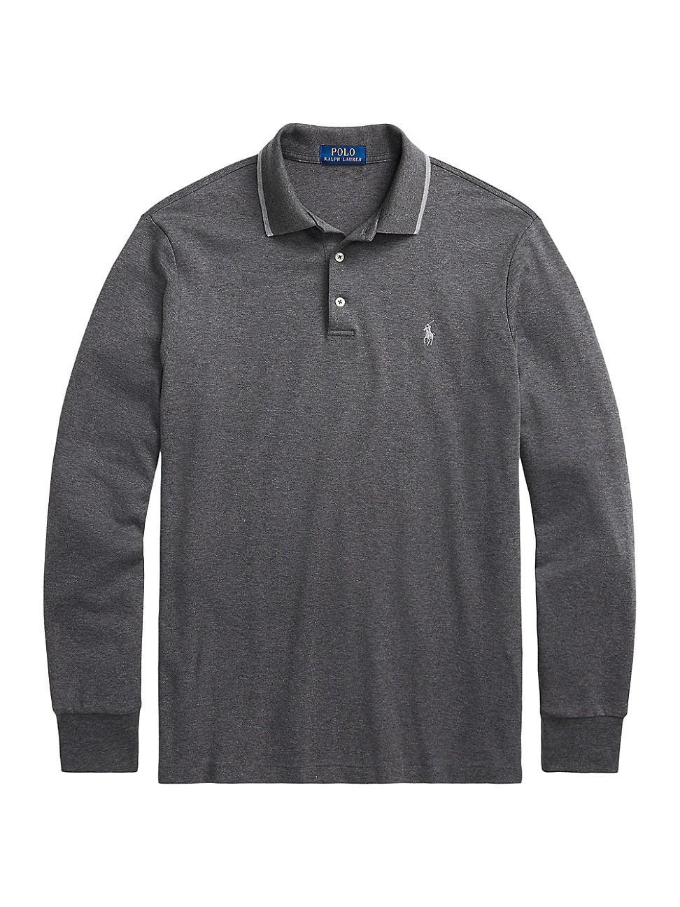 Mens Cotton Long-Sleeve Polo Shirt Product Image