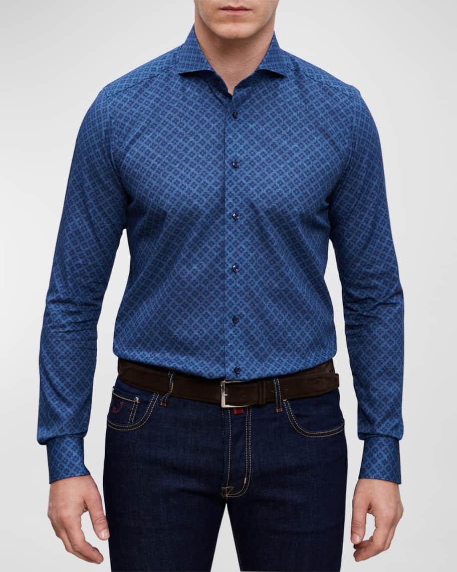 Mens Slim Dobby Cotton Floral-Print Sport Shirt Product Image