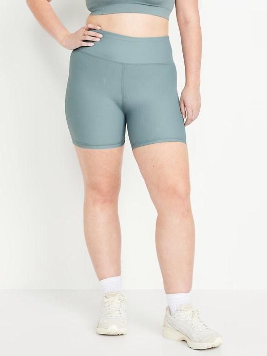 High-Waisted PowerSoft Ribbed Biker Shorts -- 6-inch inseam Product Image