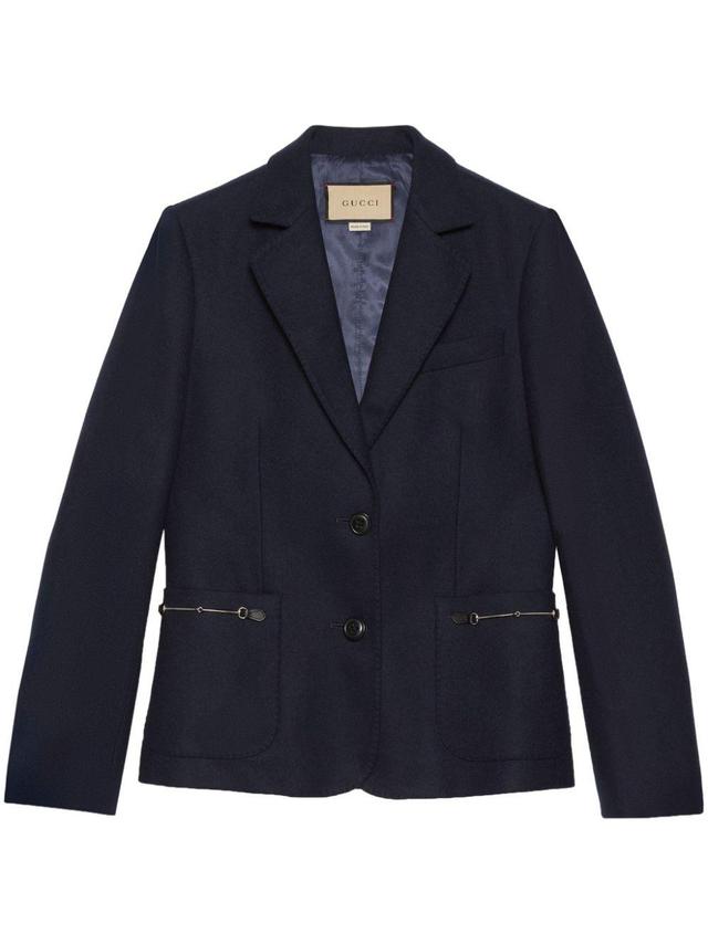 Horsebit-detail Cashmere-twill Blazer In Blue Product Image