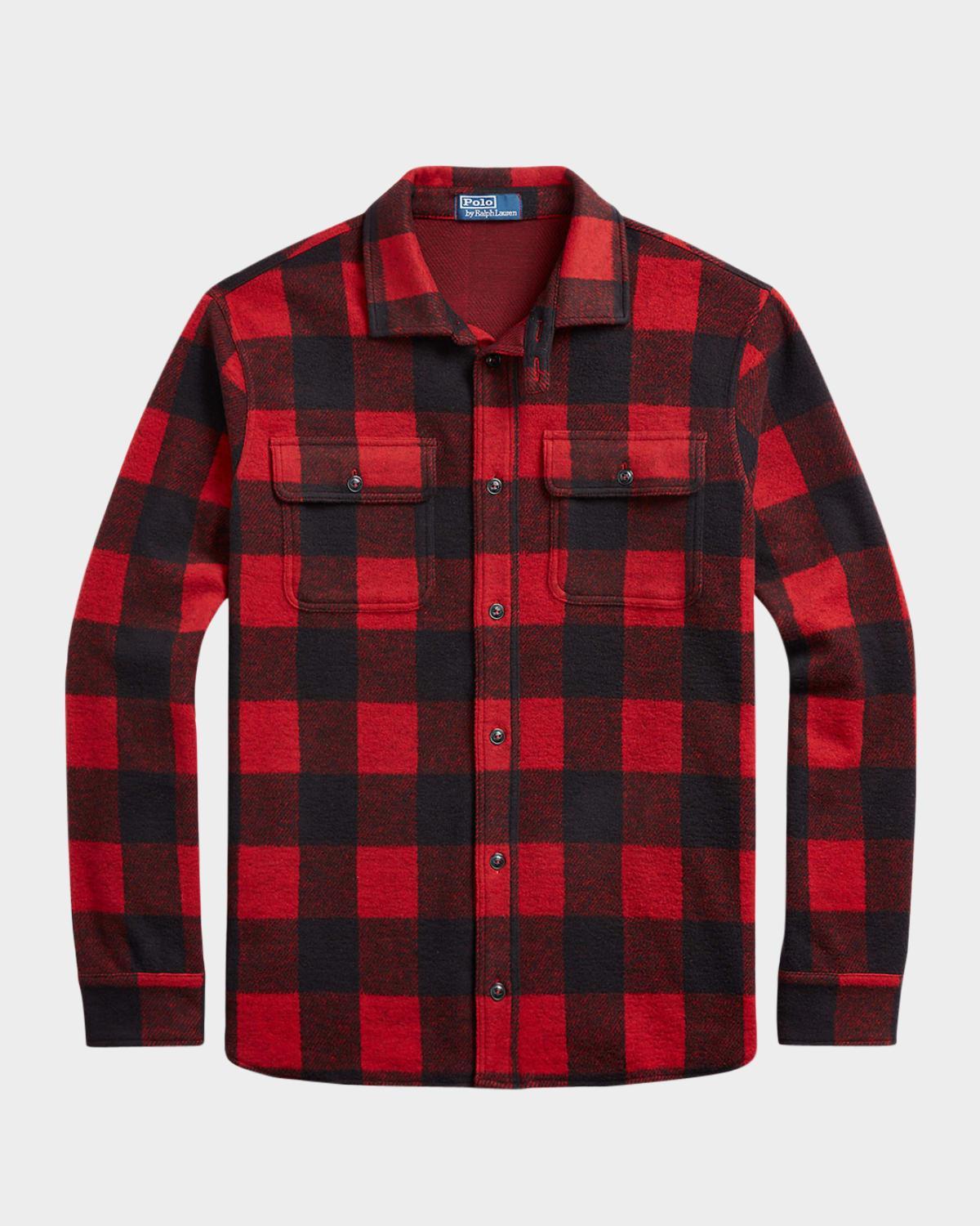 Mens Classic-Fit Plaid Knit Flannel Workshirt Product Image