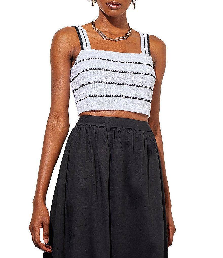 Ming Wang Knit Striped Square Neck Sleeveless Cropped Tank Product Image