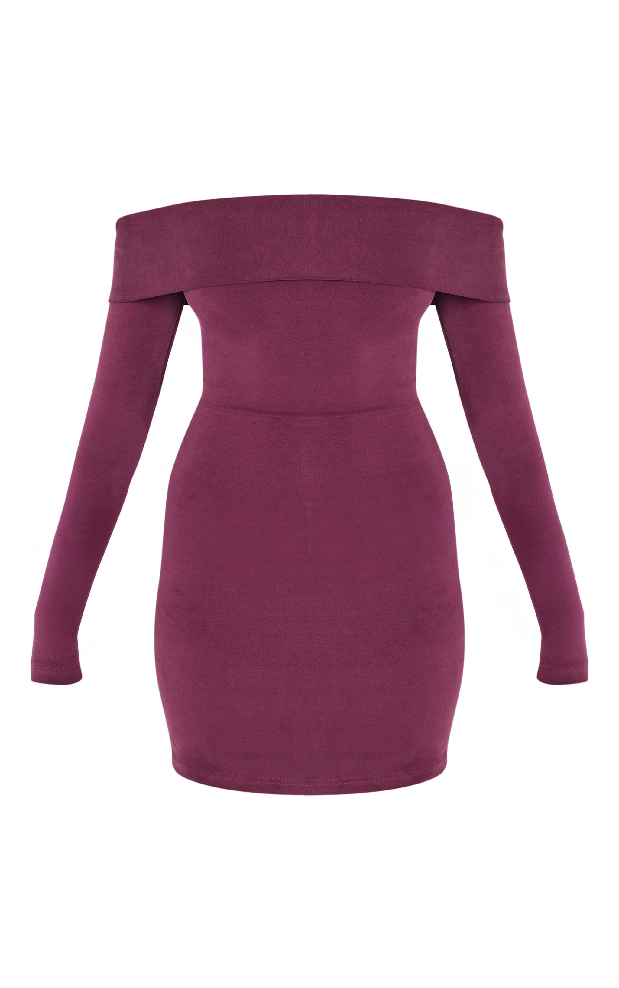  Burgundy Premium Contour Bardot Bodycon Dress Product Image