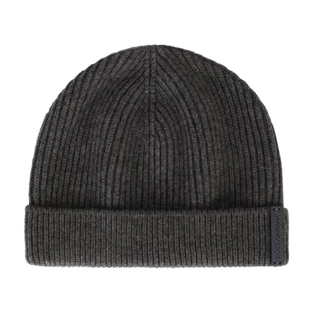 Knit Wool Hat With Leather Logo In Grey product image