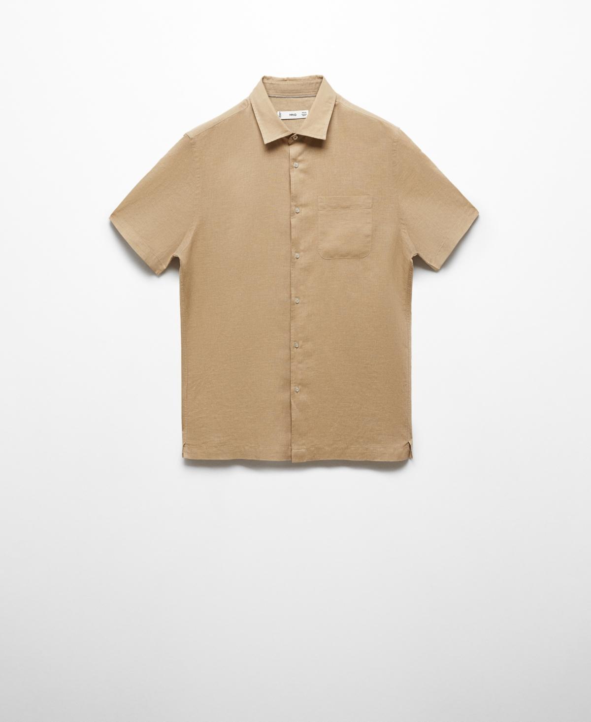 MANGO MAN - Regular-fit linen short-sleeved shirt sandMen Product Image