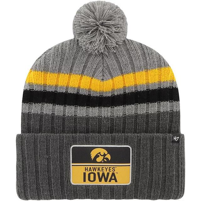 Mens 47 Charcoal Iowa Hawkeyes StackStriped Cuffed Knit Hat with Pom Product Image