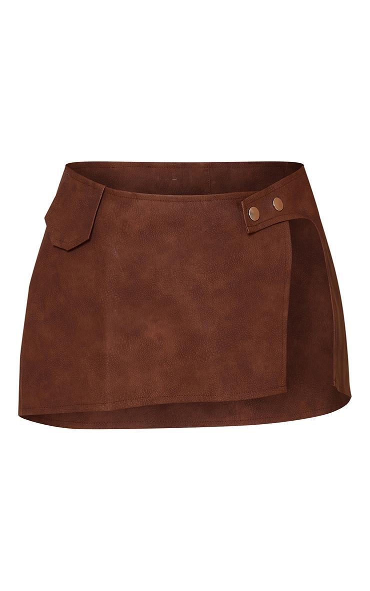 Brown Washed Faux Leather Button Front Micro Mini Skirt Product Image