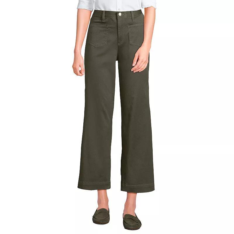 Womens Lands End High Rise Patch Pocket Chino Crop Pants Beig/Green Product Image