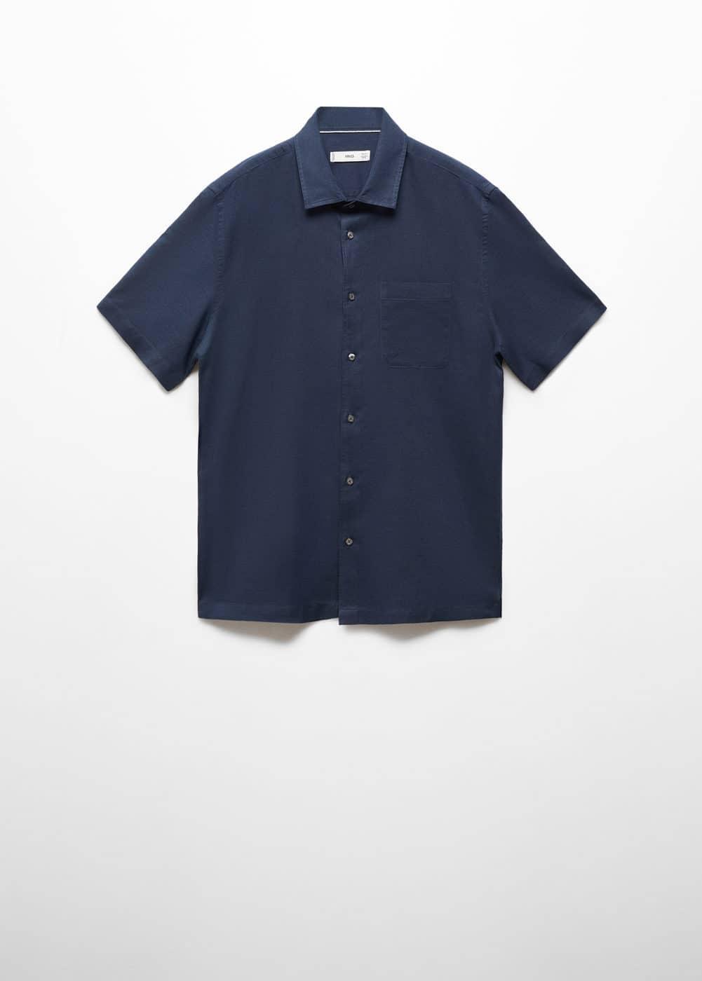 MANGO MAN - Regular-fit linen shirt with pocket dark navyMen Product Image