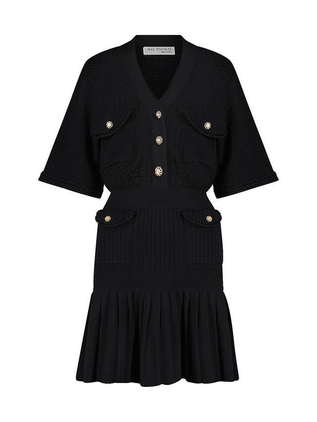 Womens Short-Sleeve Pleated Knit Minidress Product Image