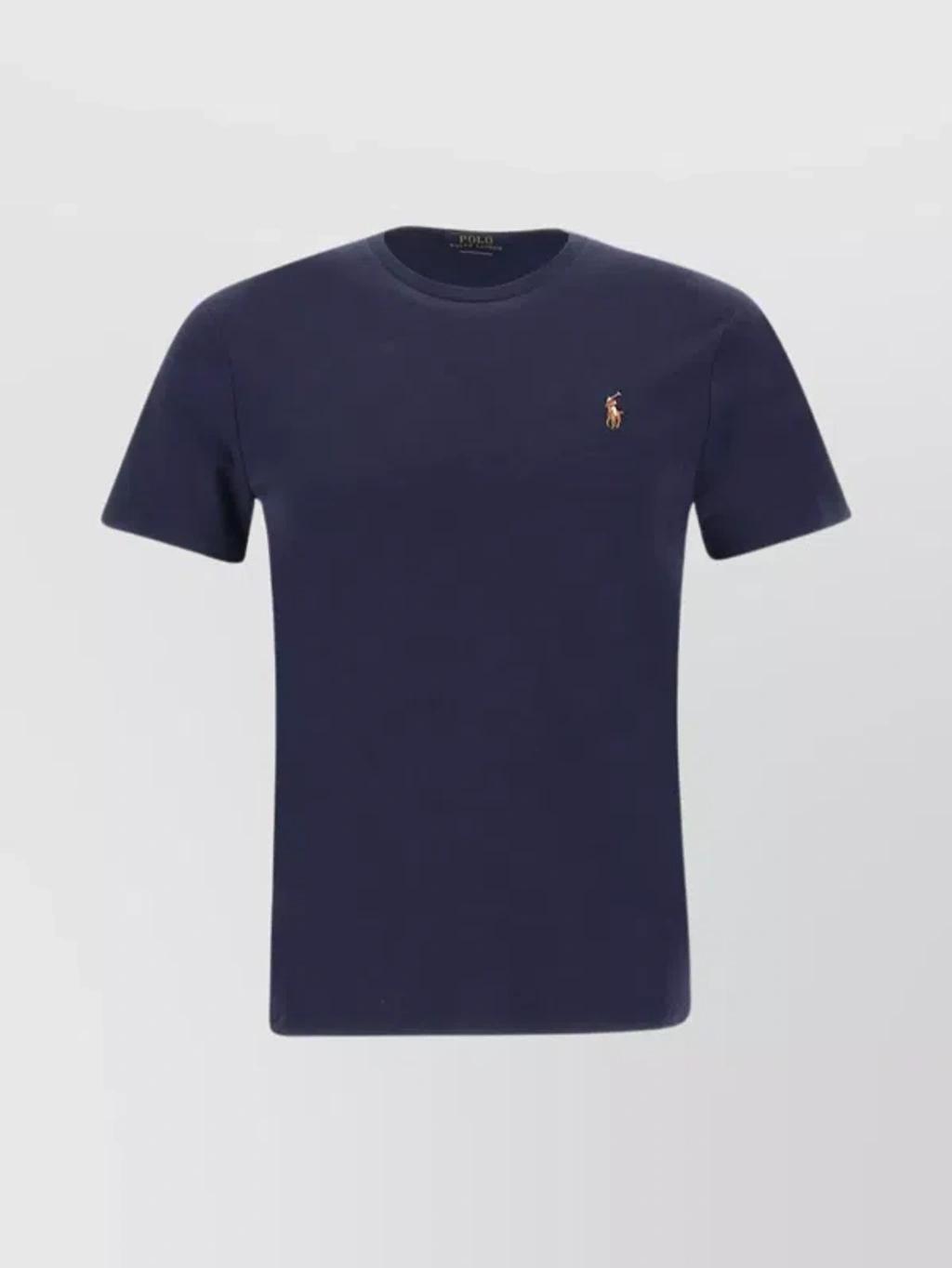 Crew Neck Slim Fit Cotton T-shirt In Blue Product Image