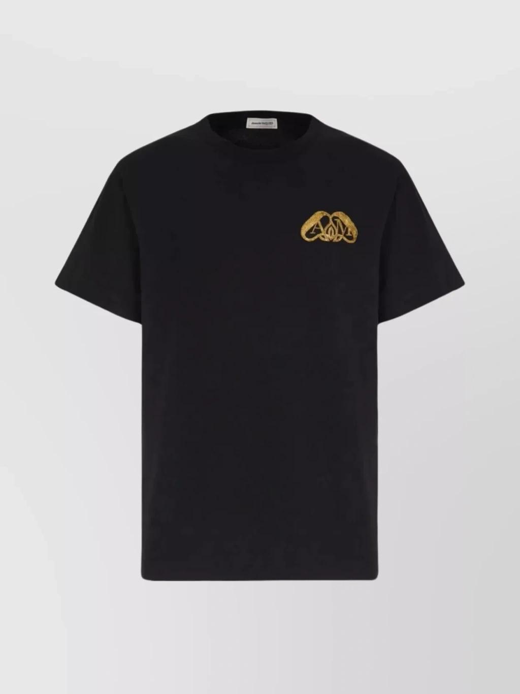 Ribbed Crew-neck Cotton T-shirt With Short Sleeves In Black Product Image