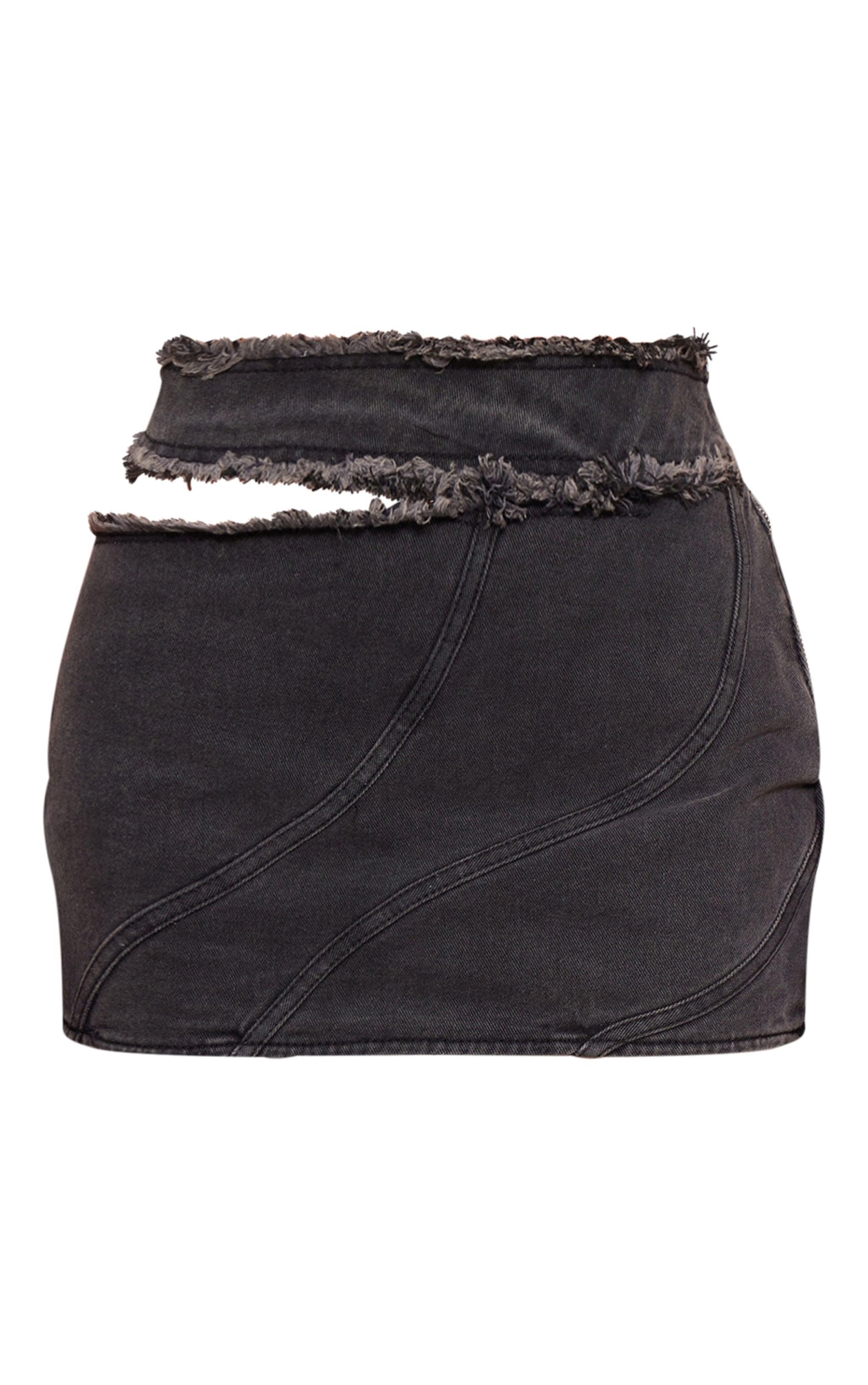 Washed Grey Frayed Edge Cut Out Mini Skirt Product Image